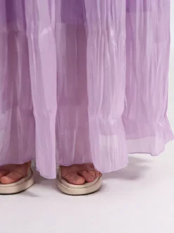 Robes maxi lilas sans bretelles à taille froncée pour femmes