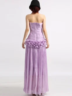 Robes maxi lilas sans bretelles à taille froncée pour femmes