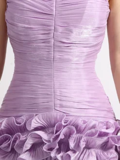 Robes maxi lilas sans bretelles à taille froncée pour femmes
