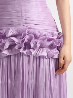 Robes maxi lilas sans bretelles à taille froncée pour femmes