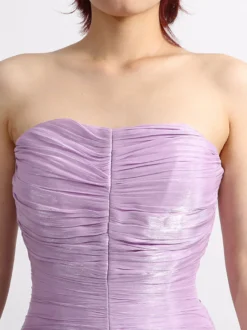 Robes maxi lilas sans bretelles à taille froncée pour femmes