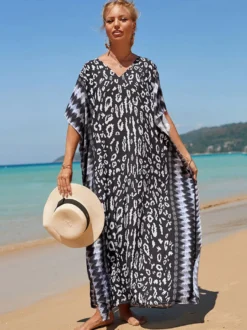 Robes maxi oversize à manches courtes imprimées col en V et manches chauve-souris maillots de bain rouges sportifs pour l'été