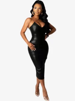 Robes Moulantes Bretelles Noires Robe Crayon Sexy Sans Manches