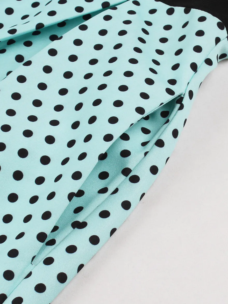 Robe swing vintage années 1950 robe à pois contrastés col carré robe de thé