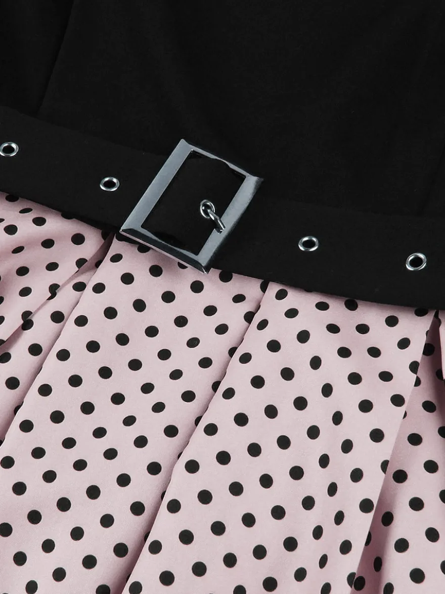 Robe swing vintage années 1950 robe à pois contrastés col carré robe de thé