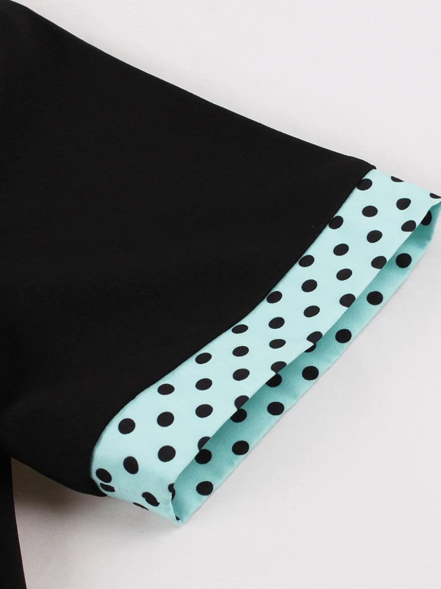 Robe swing vintage années 1950 robe à pois contrastés col carré robe de thé