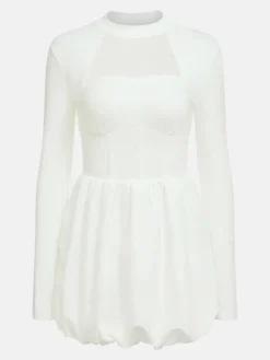 Robe trapèze avec ourlet à bulles col montant manches longues transparente robe courte de fête d'anniversaire pour femmes 2026