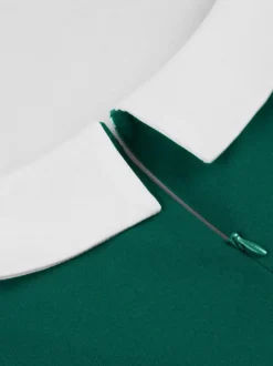 Robe trapèze rétro froncée à col en V et revers contrastés pour femme 2026