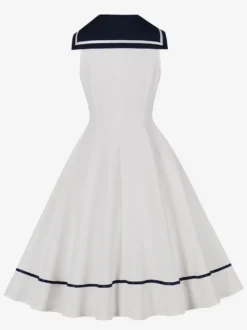 Robe trapèze rétro sans manches à col marin et nœud papillon pour femme 2026