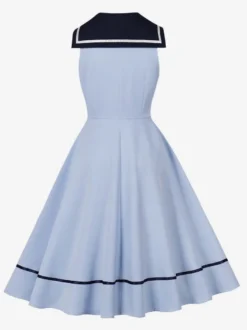 Robe trapèze rétro sans manches à col marin et nœud papillon pour femme 2026