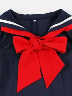 Robe trapèze rétro sans manches à col marin et nœud papillon pour femme 2026
