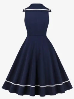 Robe trapèze rétro sans manches à col marin et nœud papillon pour femme 2026