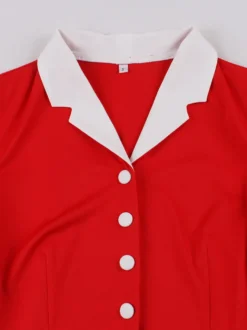 Robe trapèze vintage années 50 à imprimé fruits col contrastant manches bouffantes et ceinture