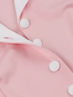Robe trapèze vintage années 50 à imprimé fruits col contrastant manches bouffantes et ceinture