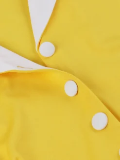 Robe trapèze vintage années 50 à imprimé fruits col contrastant manches bouffantes et ceinture