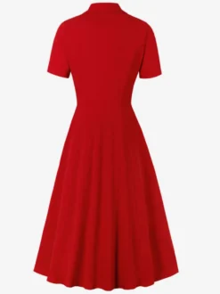 Robe trapèze vintage années 1950 pour femme - Robe midi rockabilly à double boutonnage et col à revers - Idéale pour un cocktail d'été 2026