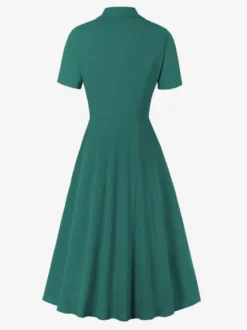 Robe trapèze vintage années 1950 pour femme - Robe midi rockabilly à double boutonnage et col à revers - Idéale pour un cocktail d'été 2026