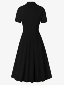 Robe trapèze vintage années 1950 pour femme - Robe midi rockabilly à double boutonnage et col à revers - Idéale pour un cocktail d'été 2026