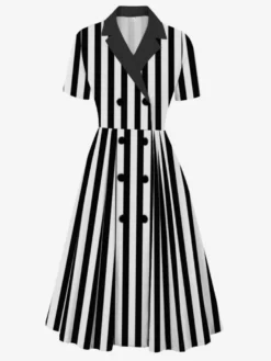 Robe trapèze vintage années 1950 pour femme - Robe midi rockabilly à double boutonnage et col à revers - Idéale pour un cocktail d'été 2026