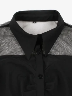 Robe trapèze vintage années 1950 pour femme col contrastant en résille fermeture boutonnée sur le devant