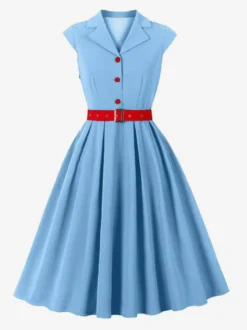 Robe trapèze vintage années 1950 pour femme sans manches à col idéale pour un tea party.
