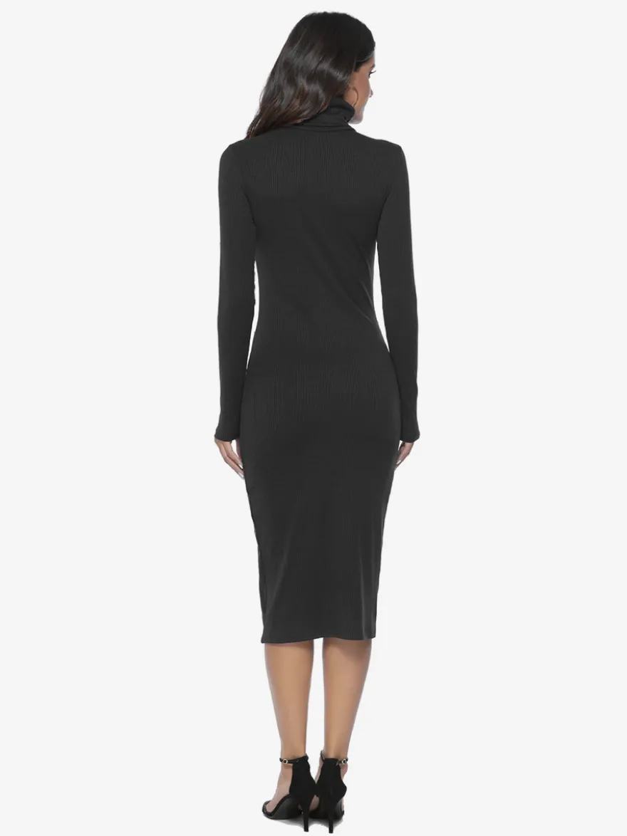 Robe tricotée pour femme en polyester confortable à manches longues et col haut