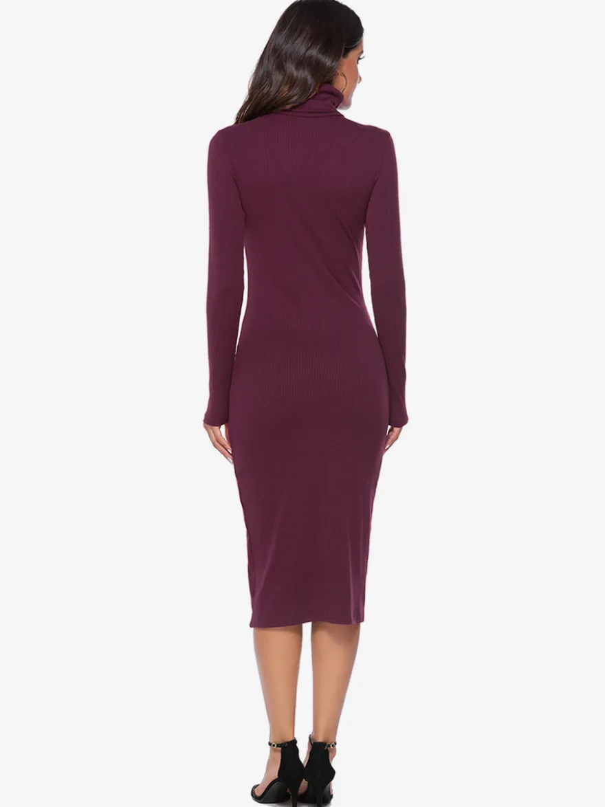 Robe tricotée pour femme en polyester confortable à manches longues et col haut