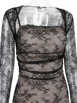 Robe trompette à lacets découpes broderie florale manches longues robes de bal