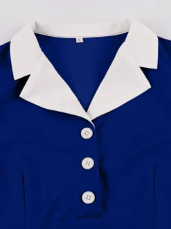 Robe vintage années 1950 à col à revers manches courtes bouffantes style rockabilly rétro
