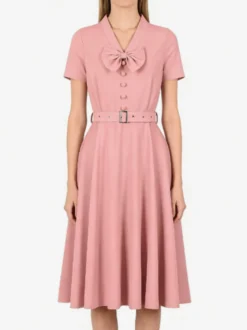 Robe vintage années 1950 robe swing vintage col à nœud papillon manches courtes robe de thé