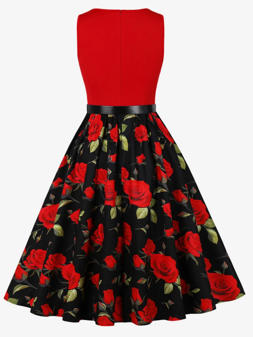 Robe vintage années 1950 robe trapèze fleurie sans manches robe midi style tea party