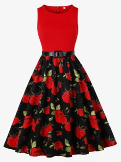 Robe vintage années 1950 robe trapèze fleurie sans manches robe midi style tea party