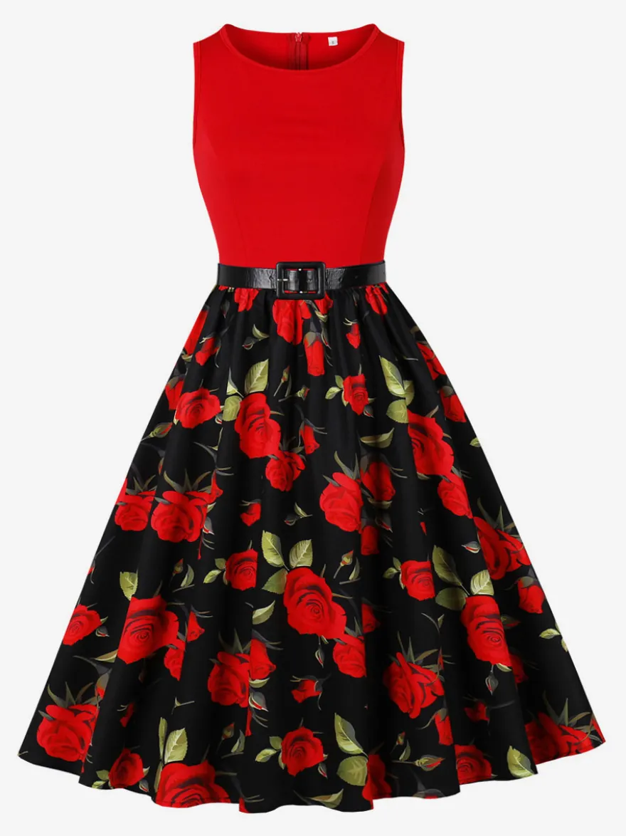 Robe vintage années 1950 robe trapèze fleurie sans manches robe midi style tea party