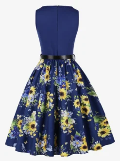 Robe vintage années 1950 robe trapèze fleurie sans manches robe midi style tea party