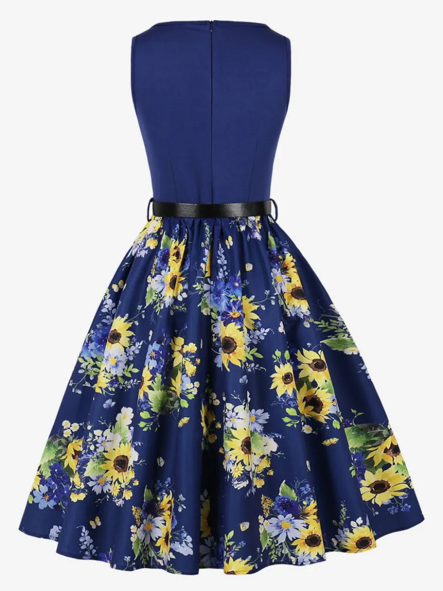 Robe vintage années 1950 robe trapèze fleurie sans manches robe midi style tea party