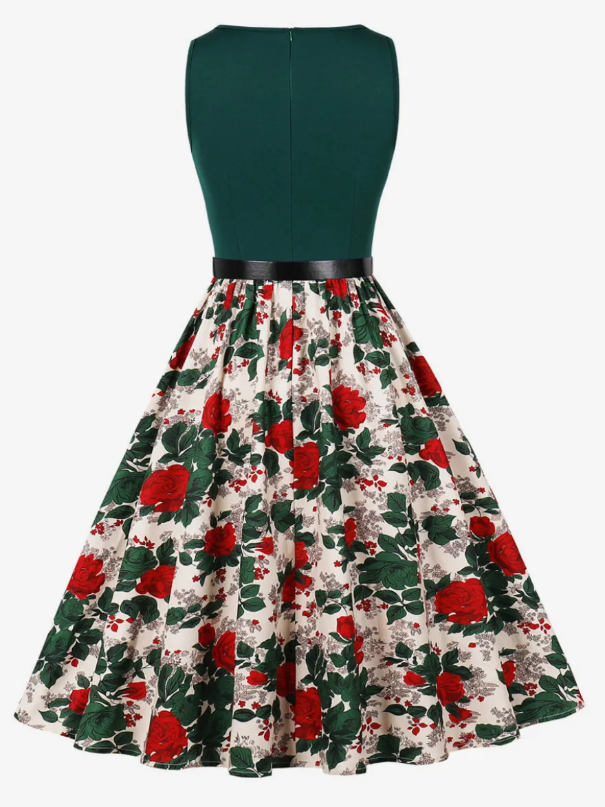Robe vintage années 1950 robe trapèze fleurie sans manches robe midi style tea party
