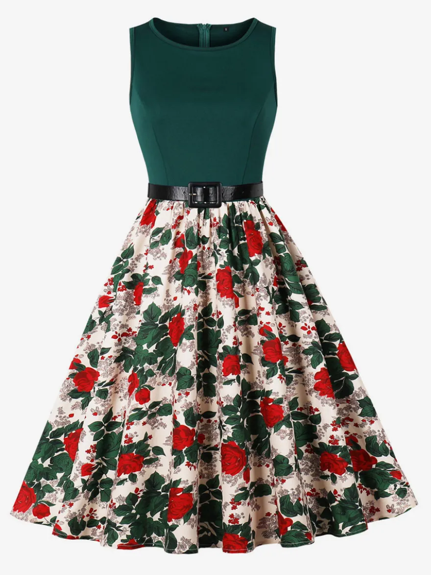Robe vintage années 1950 robe trapèze fleurie sans manches robe midi style tea party