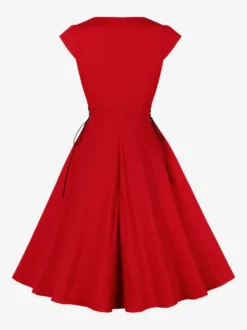 Robe vintage gothique brodée toile d'araignée robe midi femme manches courtes col V lacé coupe trapèze rouge et noire