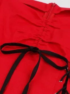 Robe vintage gothique à col carré robe midi femme à manches courtes froncées et lacée empiècement en dentelle robe trapèze rouge et noire