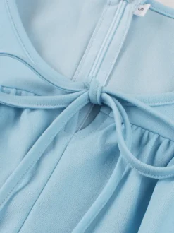 Robe vintage élégante pour femme robe midi à volants manches courtes papillon nœud sur le devant coupe cintrée et évasée