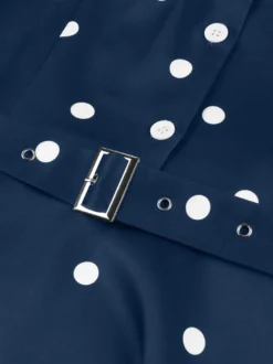 Robe vintage à pois revers manches courtes boutons sur le devant ceinture ajustable robe midi évasée style rétro