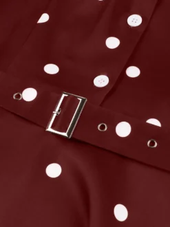 Robe vintage à pois revers manches courtes boutons sur le devant ceinture ajustable robe midi évasée style rétro