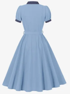 Robe vintage pour femme style années 1950 robe trapèze à pois col et nœud papillon robe midi idéale pour un tea party.