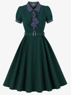 Robe vintage pour femme style années 1950 robe trapèze à pois col et nœud papillon robe midi idéale pour un tea party.