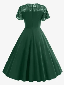 Robe vintage style années 50 col rond en dentelle manches courtes taille M bordeaux coupe trapèze