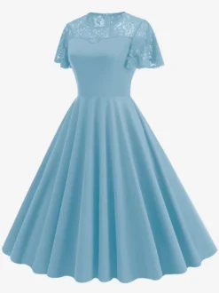 Robe vintage style années 50 col rond en dentelle manches courtes taille M bordeaux coupe trapèze