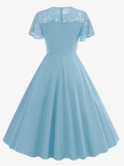 Robe vintage style années 50 col rond en dentelle manches courtes taille M bordeaux coupe trapèze