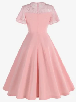 Robe vintage style années 50 col rond en dentelle manches courtes taille M bordeaux coupe trapèze