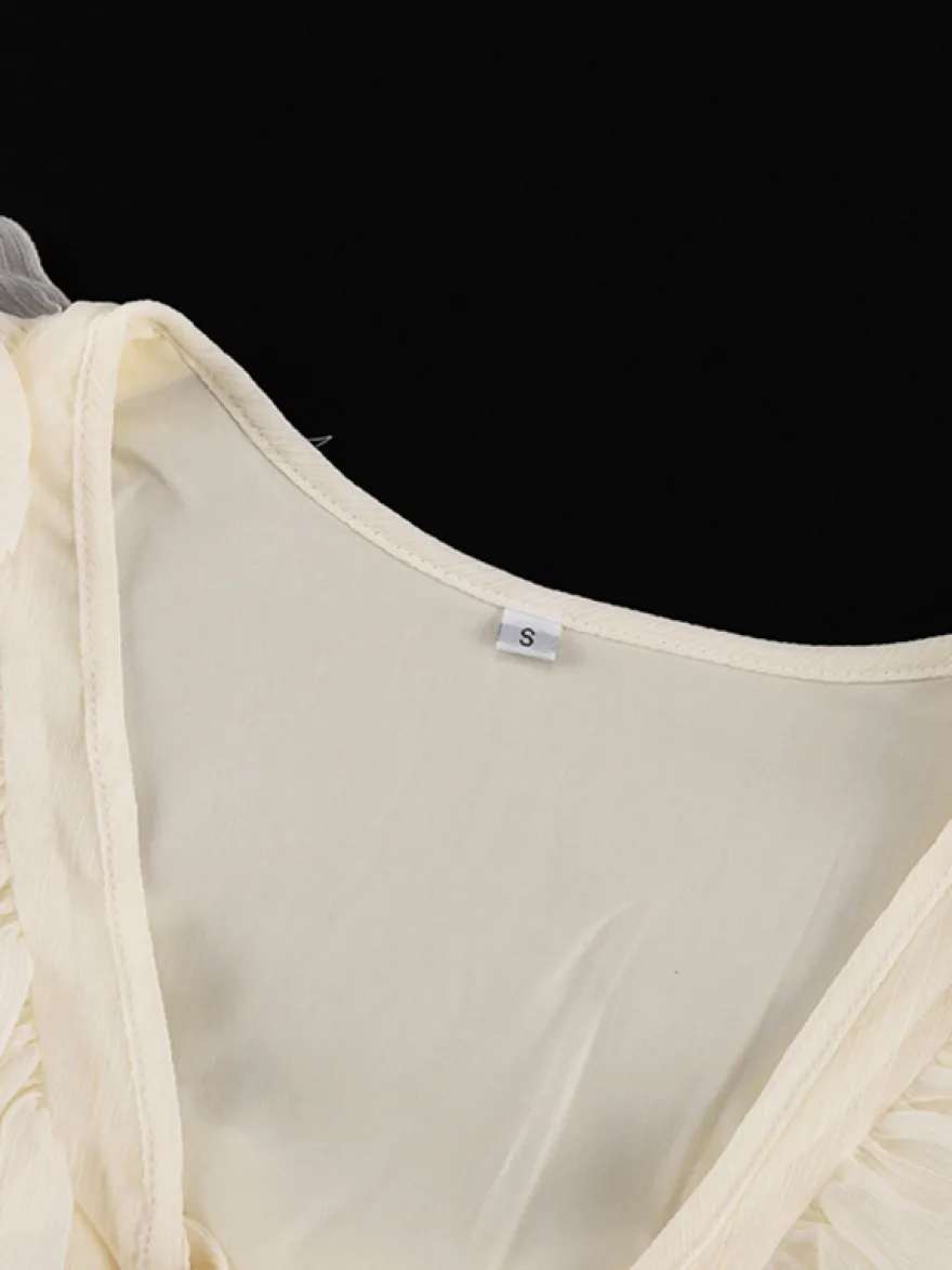 Robe à volants abricot mini-robe à col en V et manches longues pour femmes 2026