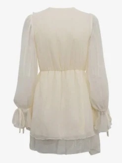 Robe à volants abricot mini-robe à col en V et manches longues pour femmes 2026